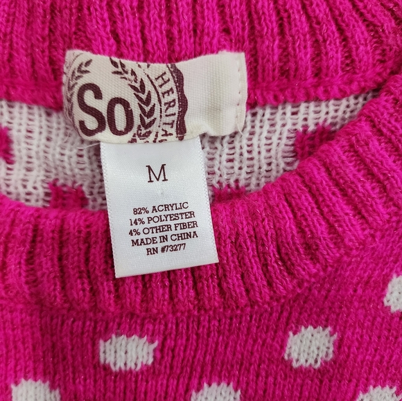 SO Junior's Pink Crew Neck Winter Reindeer Polka Dot Pullover Sweater Medium M - Picture 6 of 8